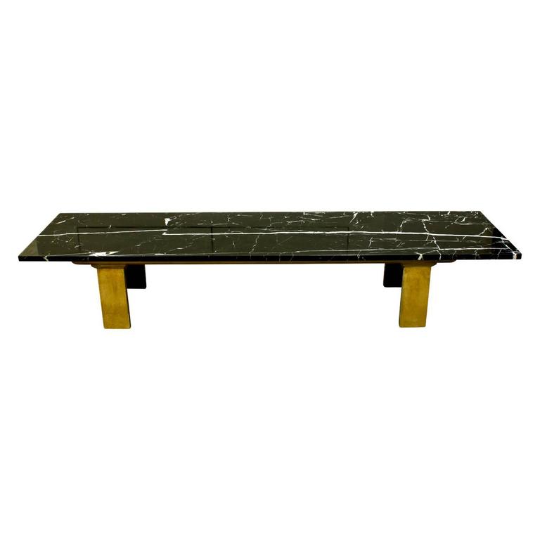 Chic Coffee Table In Black Marble With Brass Legs 1950s At 1stdibs Chic Coffee Table Black Marble Slab Top With Brass Legs American 1950s