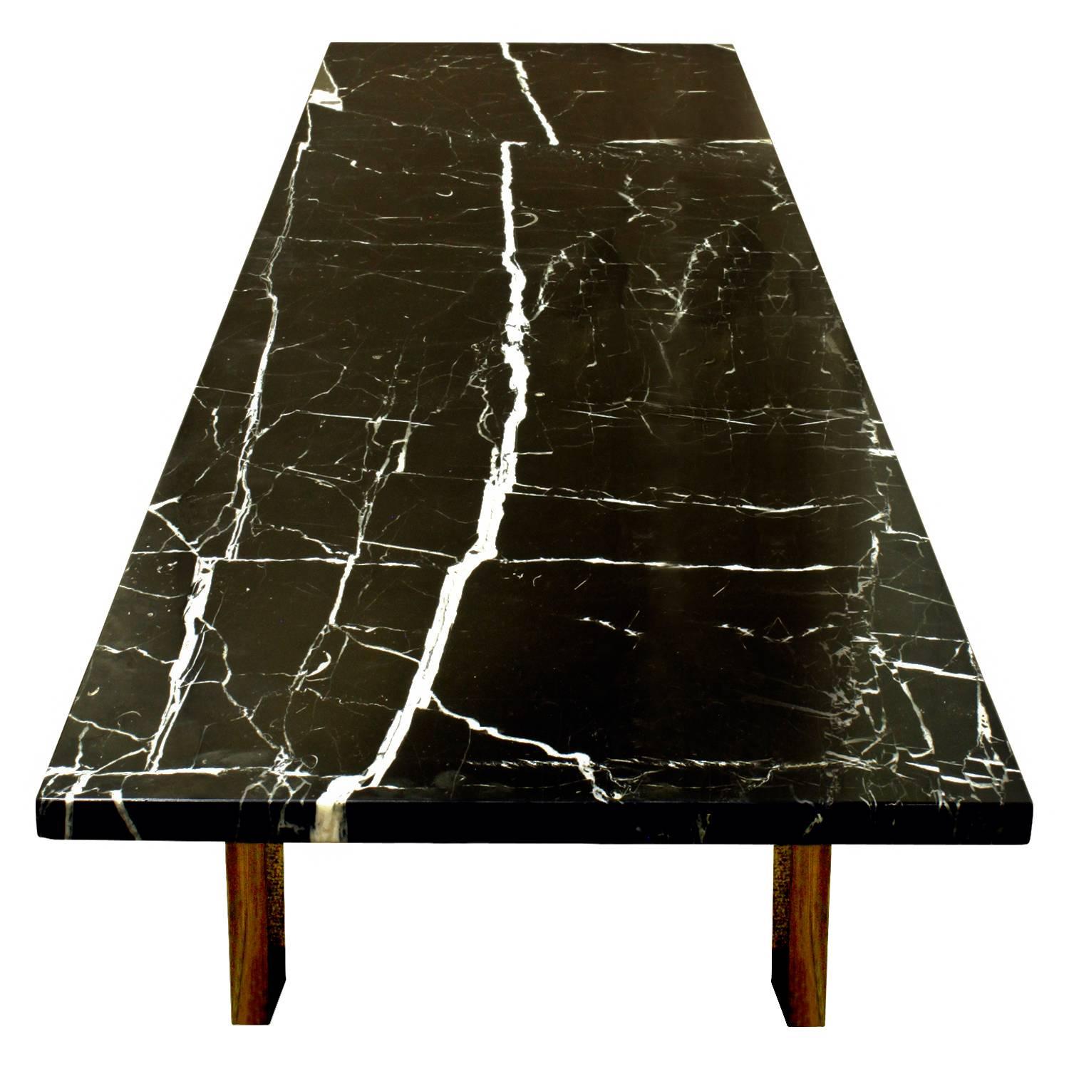 Chic Coffee Table in Black Marble with Brass Legs, 1950s In Excellent Condition In New York, NY