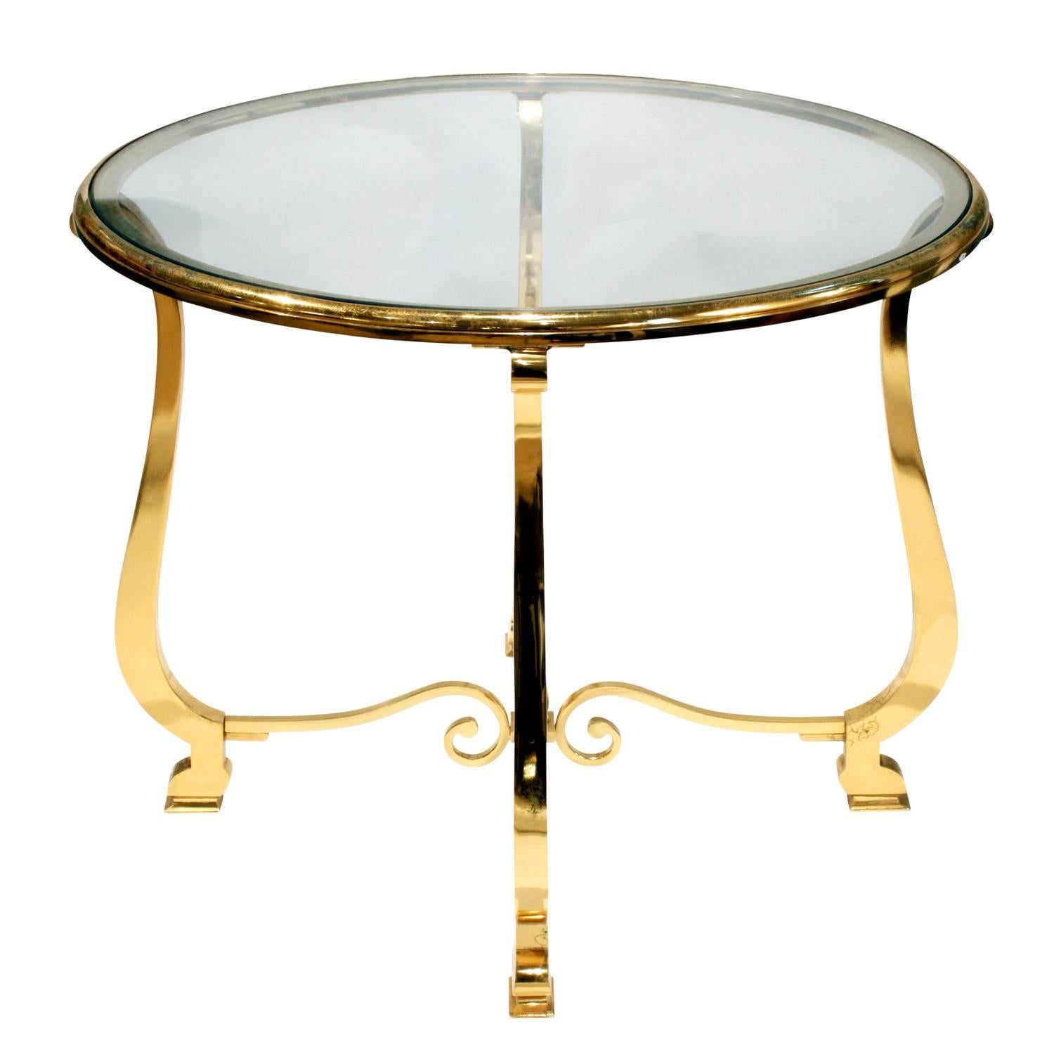 Side table model no. FM65, special order in polished gold plate with inset glass top, by Paul M. Jones, American, 1969 (original invoice on file).