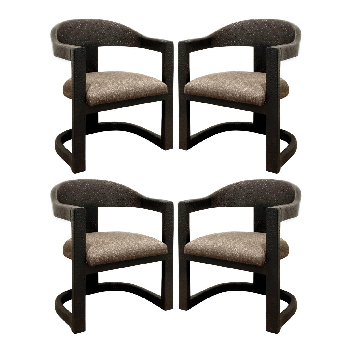 Karl Springer Set of Four Ostrich Onassis Chairs, 1984
