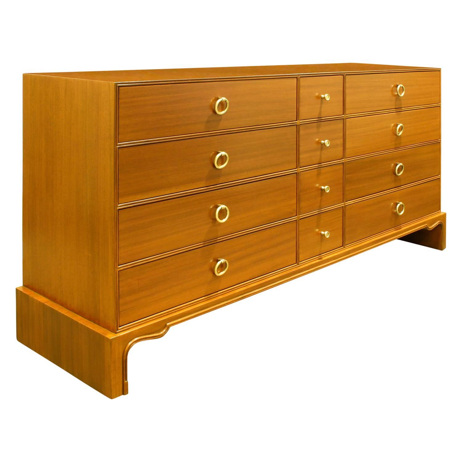 Mid-Century Modern Tommi Parzinger Chest of Drawers with Brass Pulls, 1940s