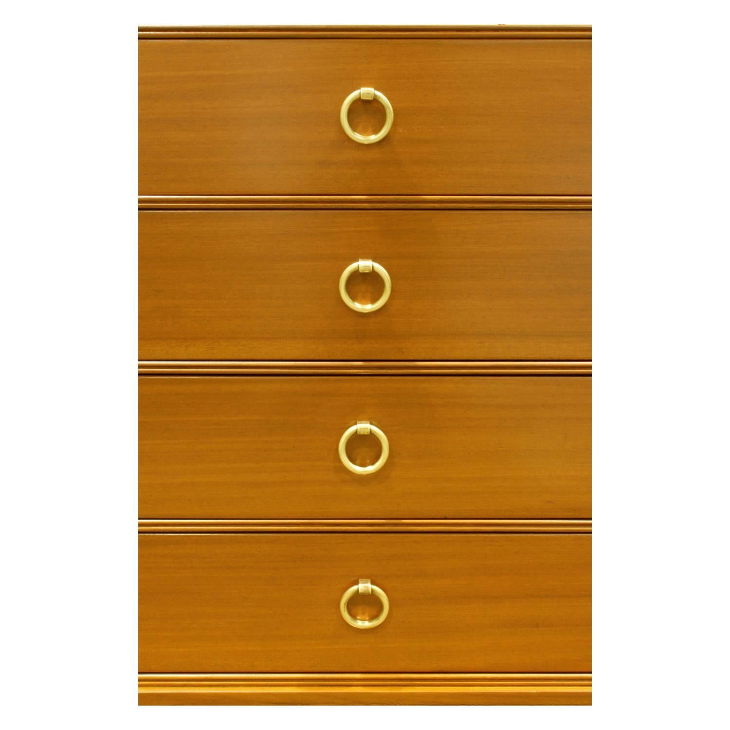 Hand-Crafted Tommi Parzinger Chest of Drawers with Brass Pulls, 1940s