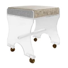 Chic Lucite Upholstered Bench on Castors, 1970s