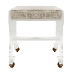 Chic Lucite Upholstered Bench on Castors, 1970s 4