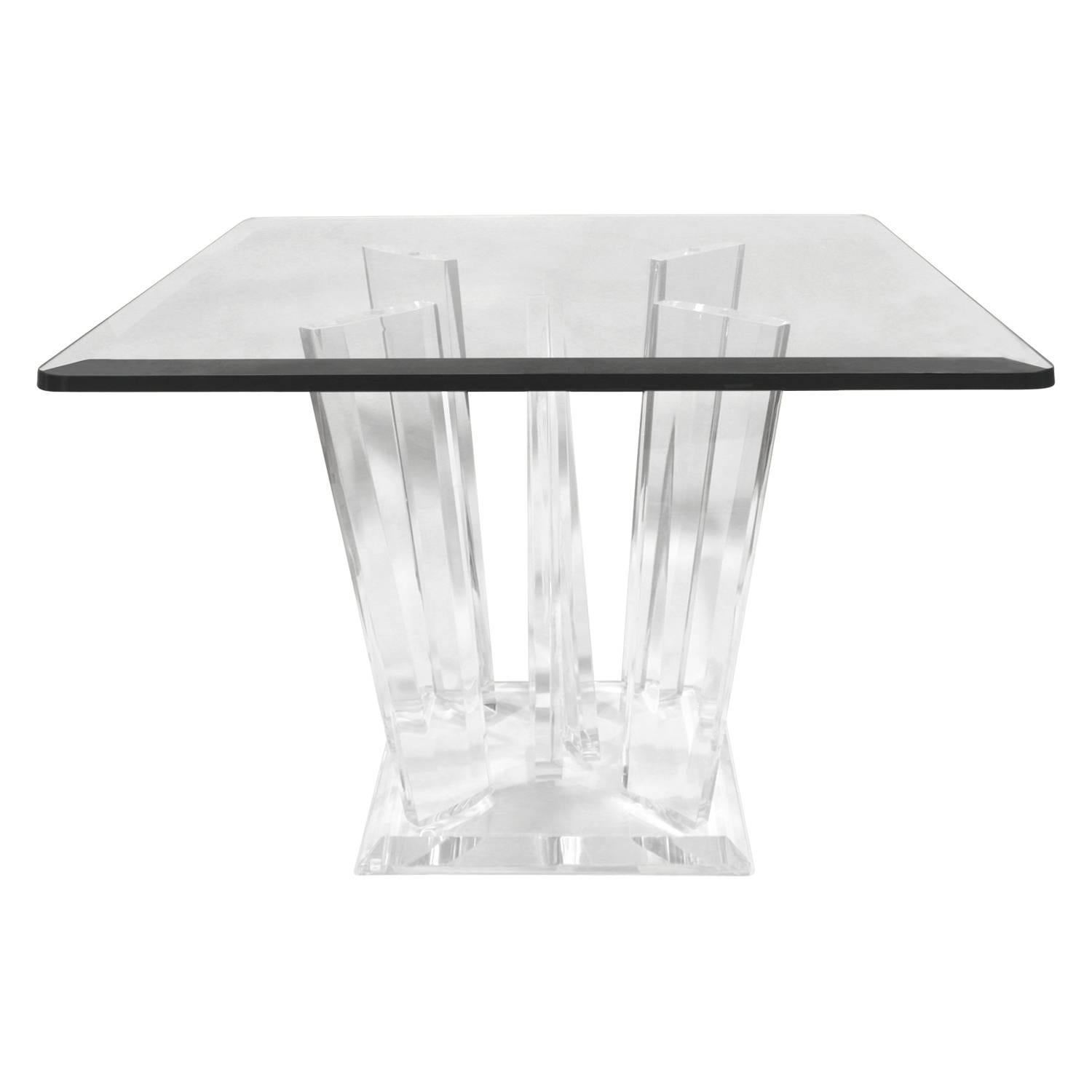 Side table with sculptural Lucite base with thick glass top, American, 1970s.