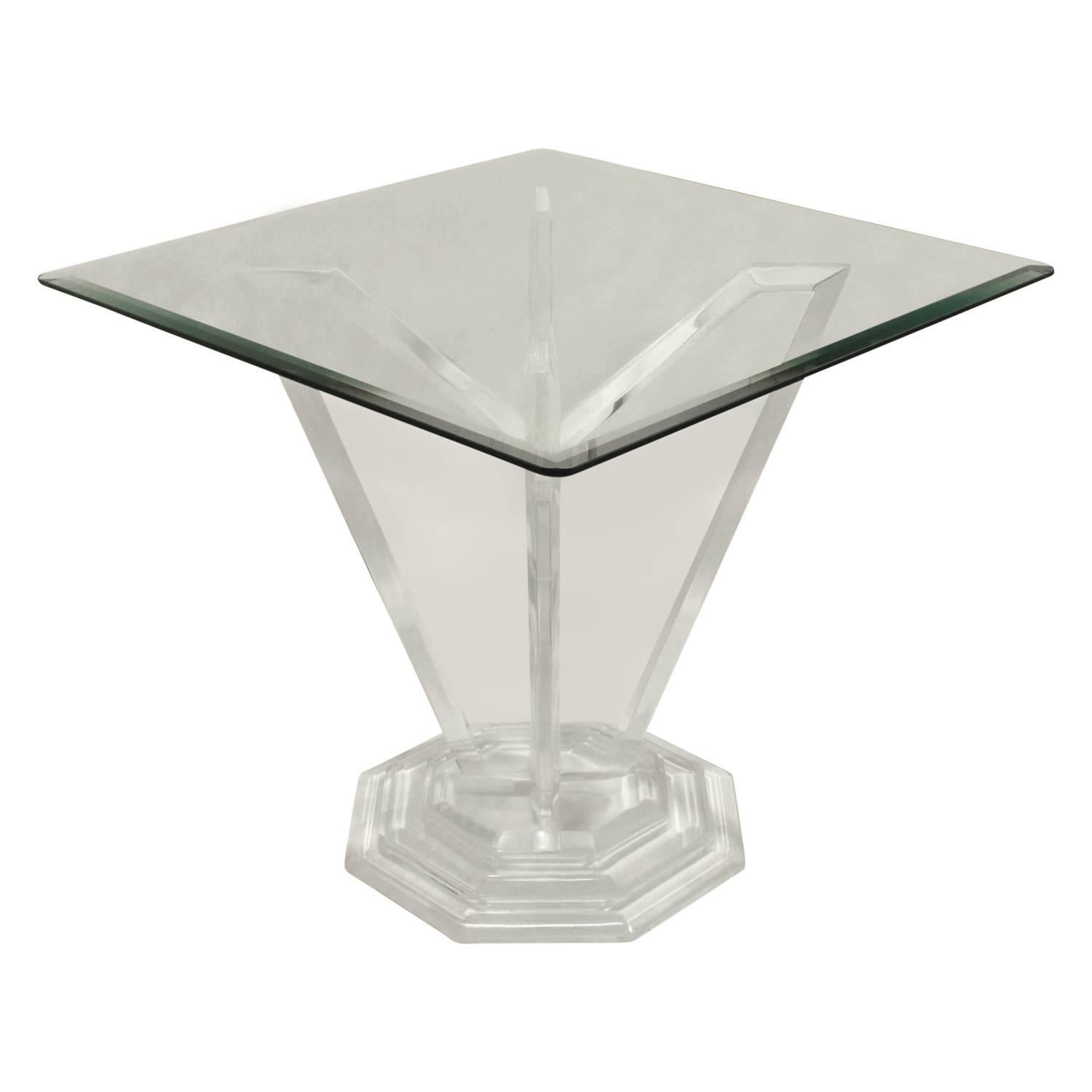 American Sculptural Lucite Side Table with Stepped Base, 1970s