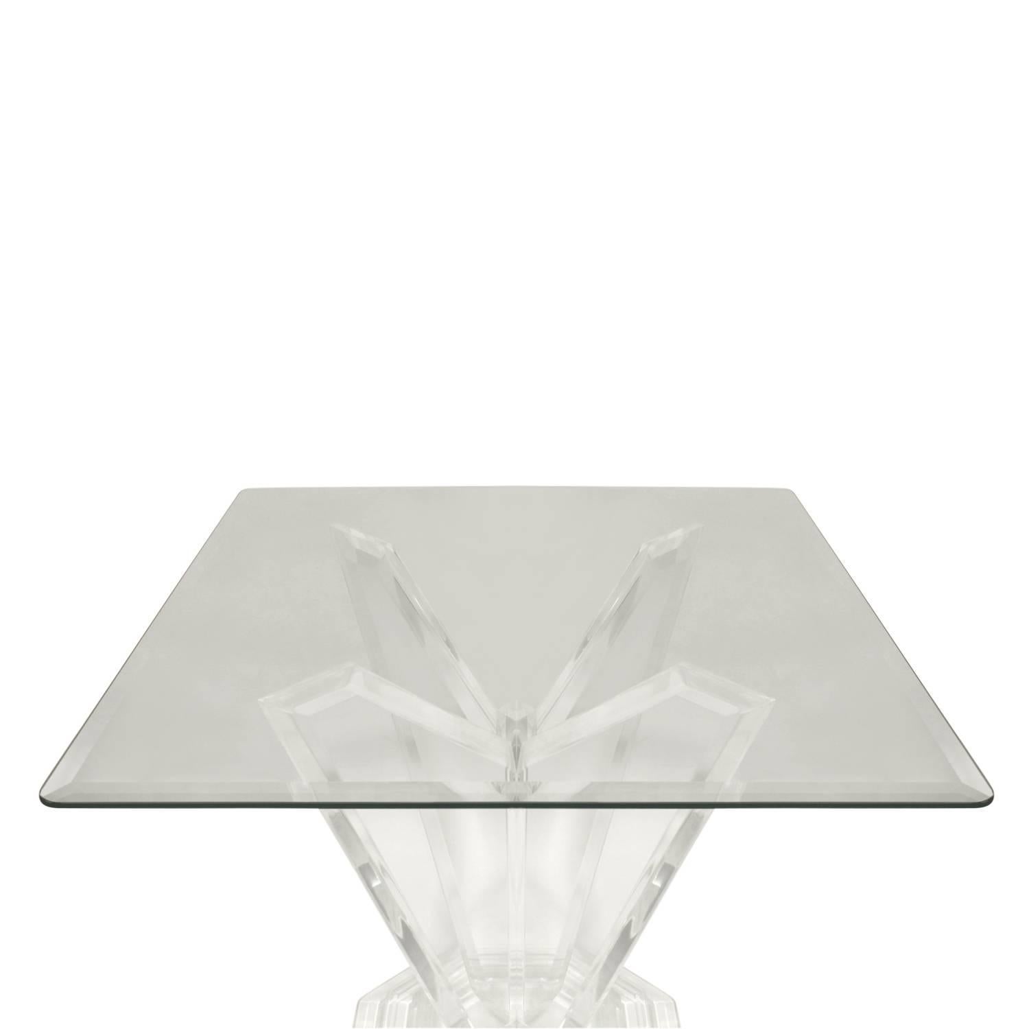 Sculptural side table with Lucite base and glass top, American, 1970s.