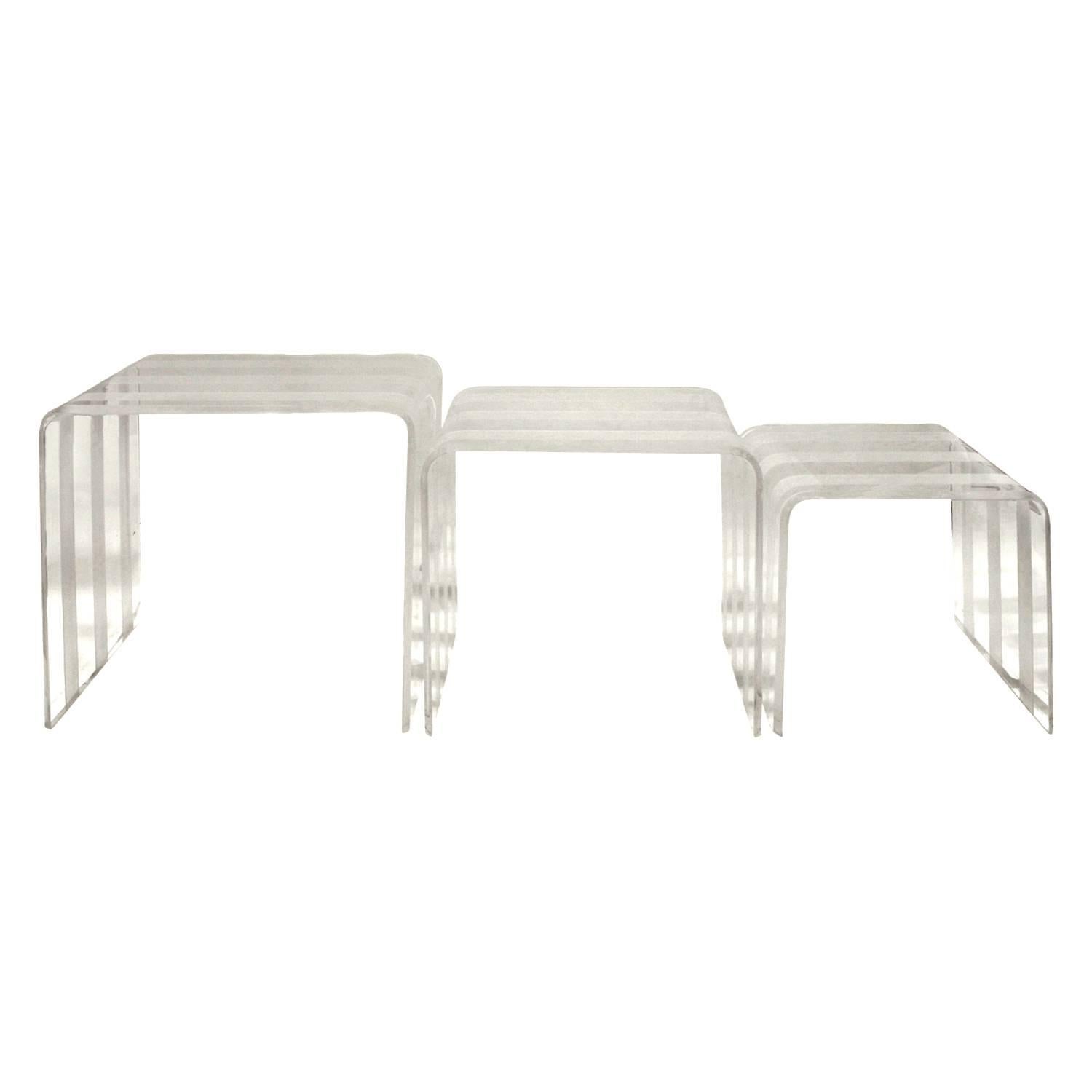 Modern Set of Three Chic Lucite Nesting Tables, 1970s