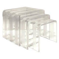 Vintage Set of Three Chic Lucite Nesting Tables, 1970s
