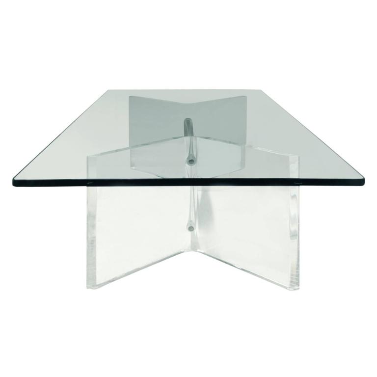 Sculptural Lucite Coffee Table with Thick Glass Top, 1970s at 1stDibs