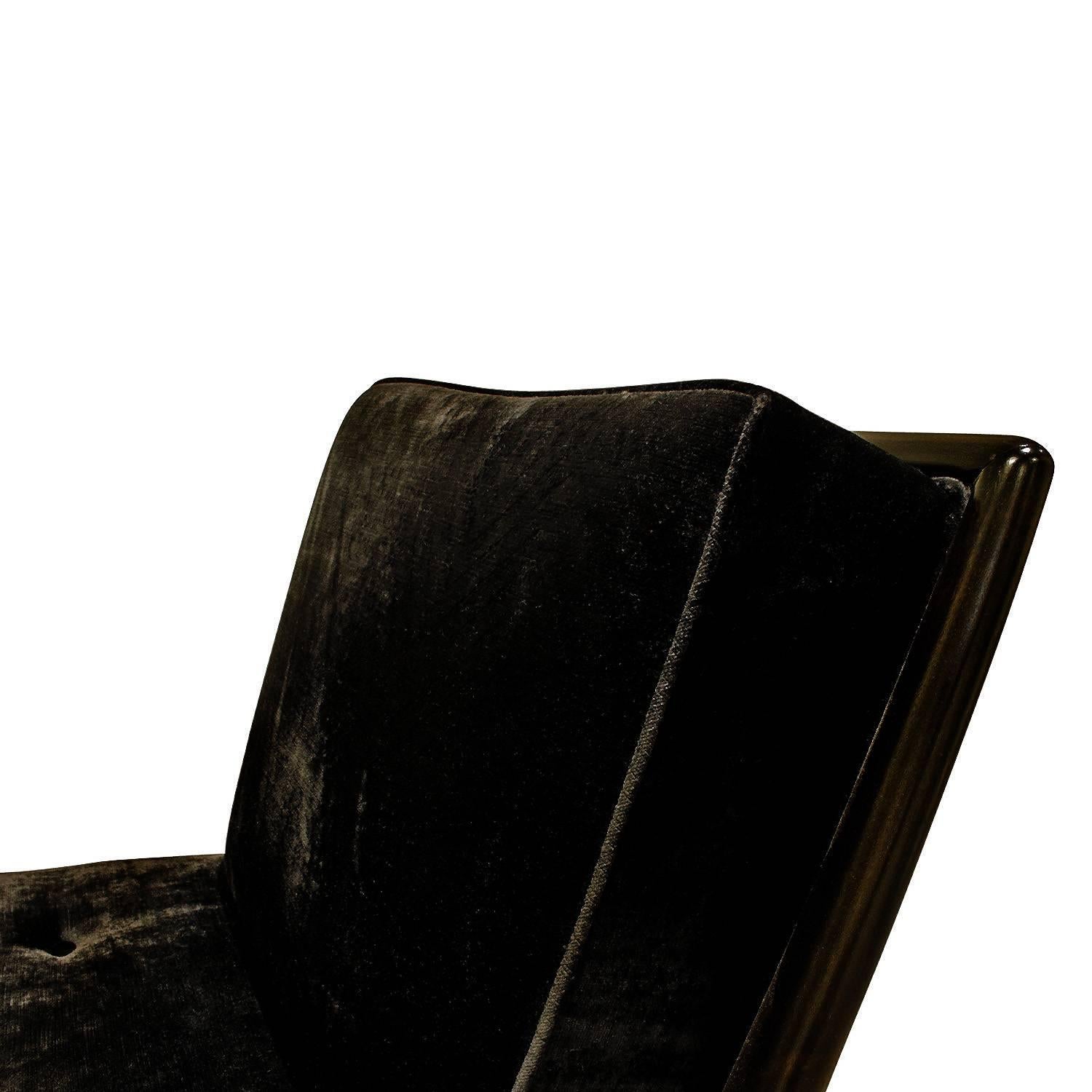Hand-Crafted T.H. Robsjohn-Gibbings Pair of Iconic Slipper Chairs in Black Velvet, 1950s