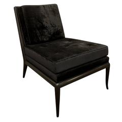 T.H. Robsjohn-Gibbings Pair of Iconic Slipper Chairs in Black Velvet, 1950s