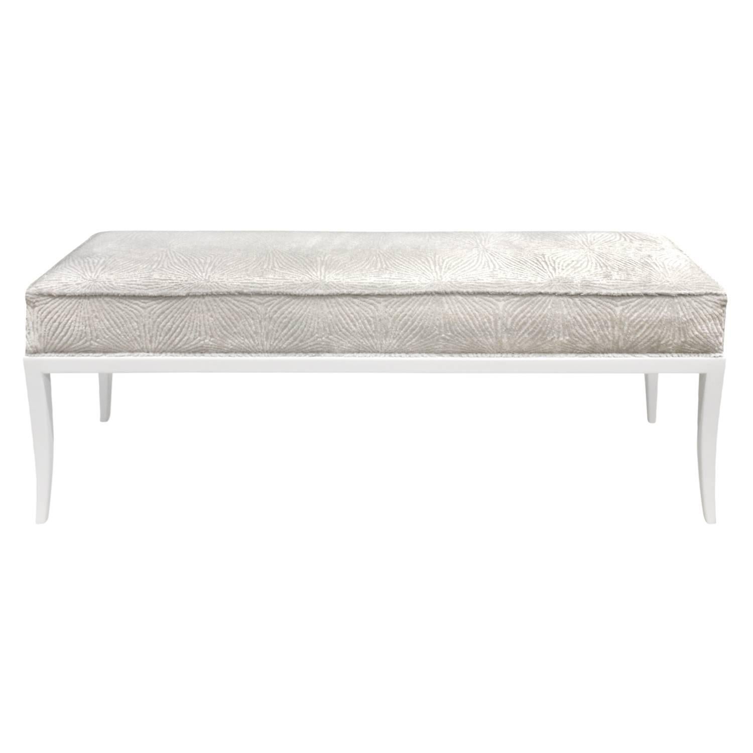 Tommi Parzinger Graceful Bench with White Lacquer Base, 1950s