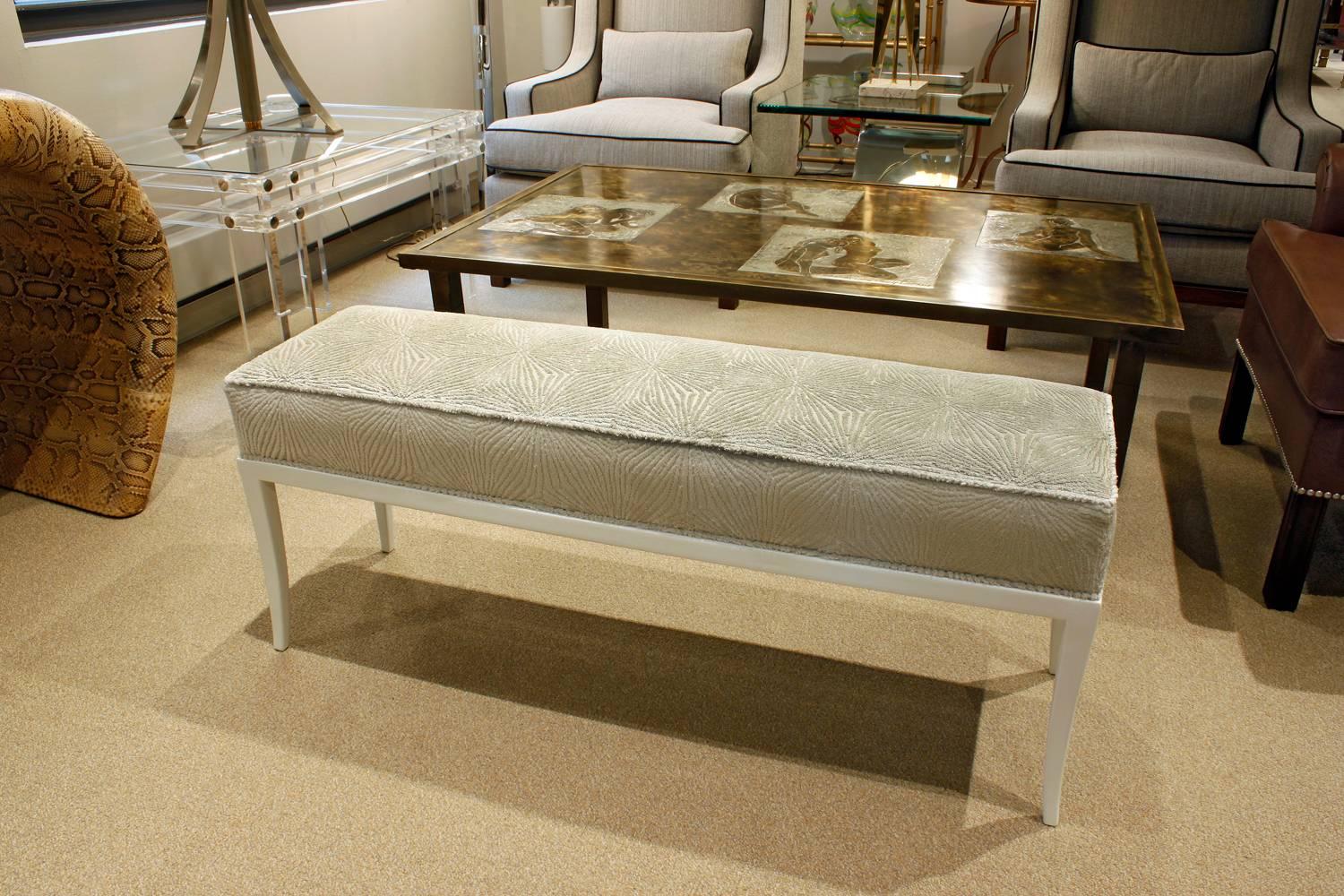 Hand-Crafted Tommi Parzinger Graceful Bench with White Lacquer Base, 1950s