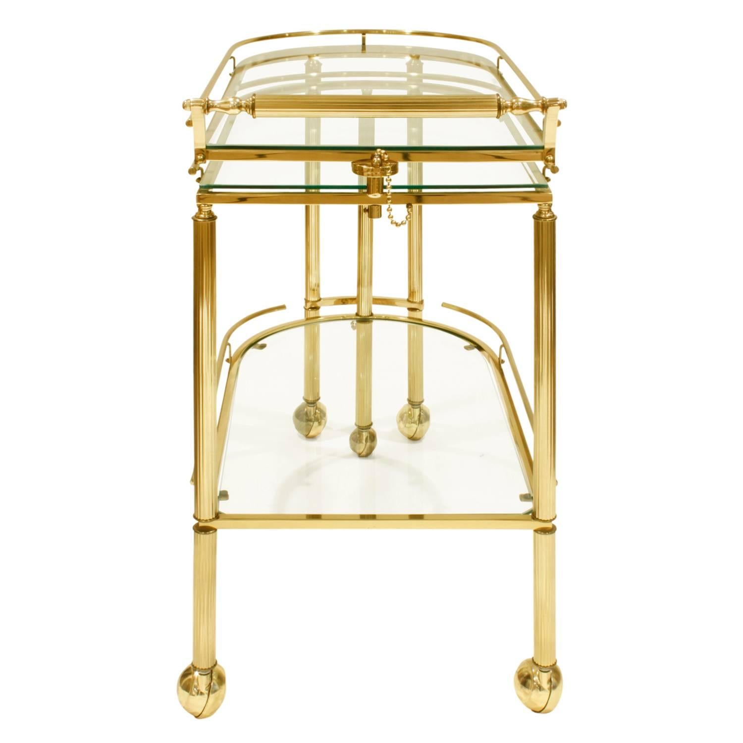 American Expandable Rolling Brass and Glass Serving Cart 1960s