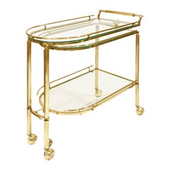 Expandable Rolling Brass and Glass Serving Cart 1960s