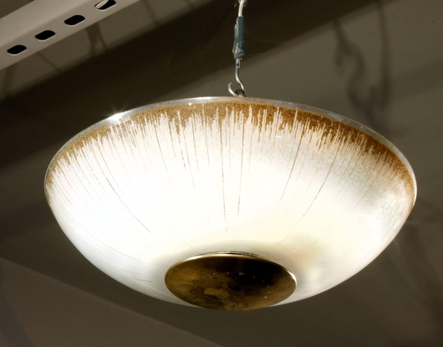 American Gerald Thurston Ceiling Fixture with Textured Glass, 1960s