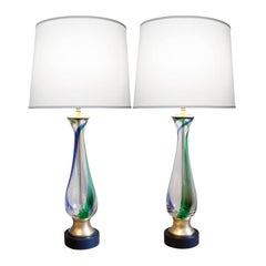 Barovier & Toso Attributed Pair of Handblown Table Lamps, 1950s