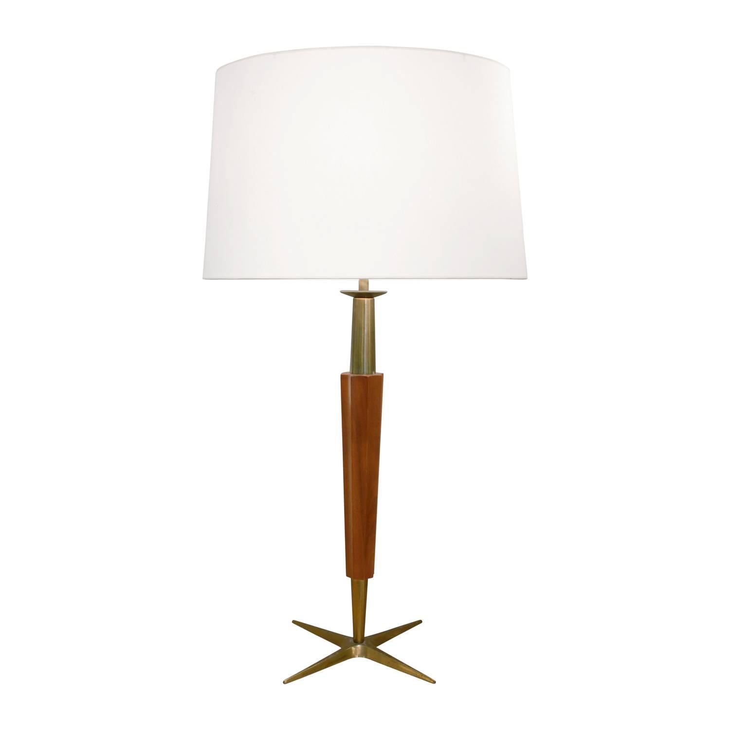 Stiffel Fluted Walnut and Brass Table Lamp, 1950s