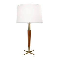 Used Stiffel Fluted Walnut and Brass Table Lamp, 1950s