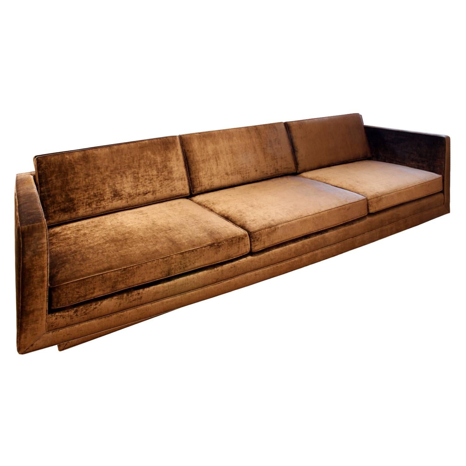 Pair of matching clean line sofas model no. 1257 with recessed mahogany legs by Harvey Probber, American, 1965 (original label read 