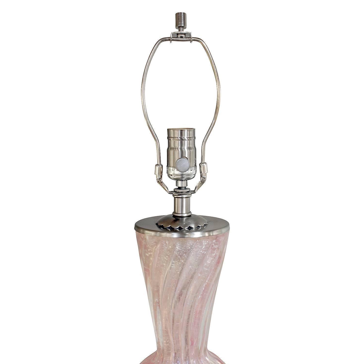 Modern Barovier & Toso Pair of Hand-Blown Pink Glass Table Lamps, 1950s