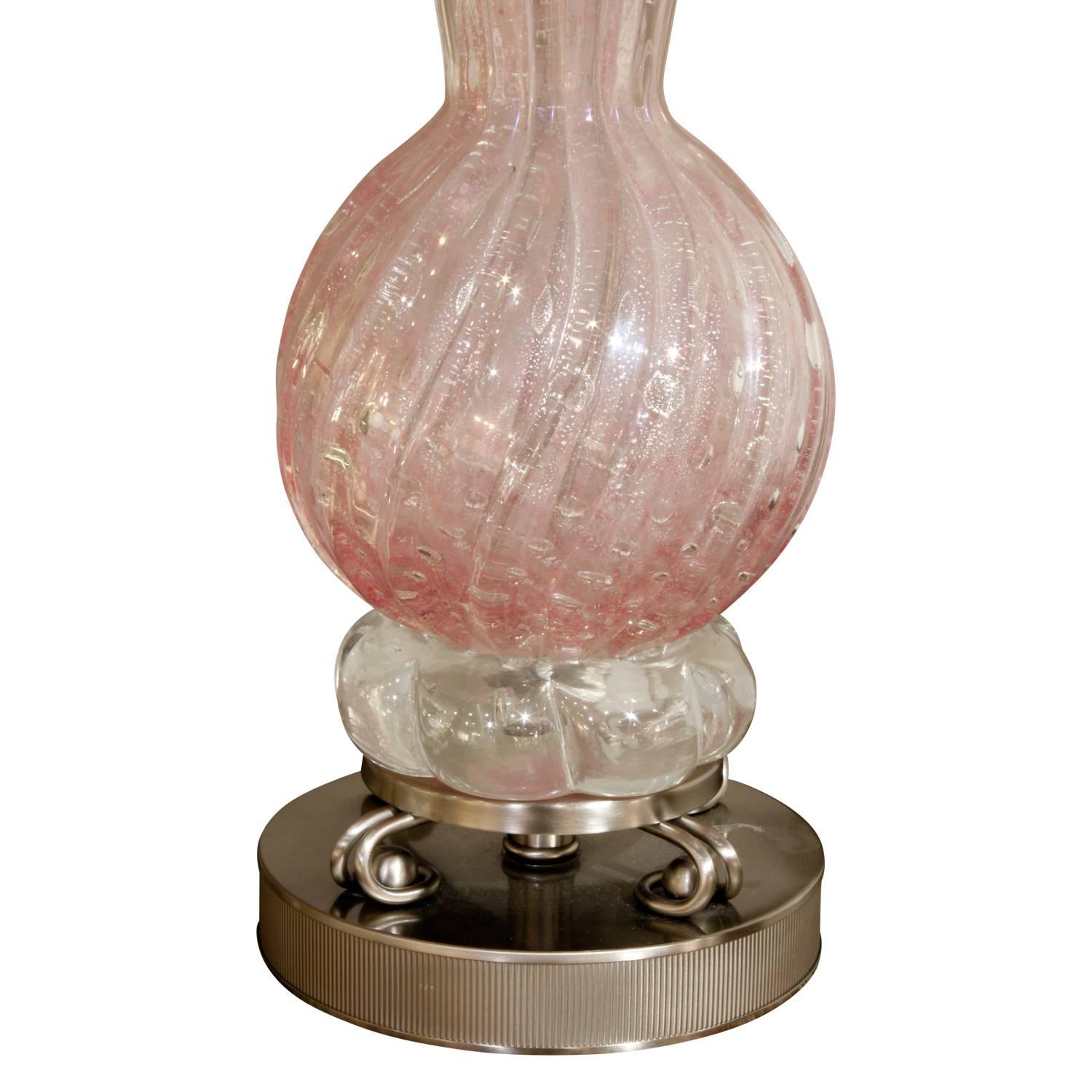 Italian Barovier & Toso Pair of Hand-Blown Pink Glass Table Lamps, 1950s