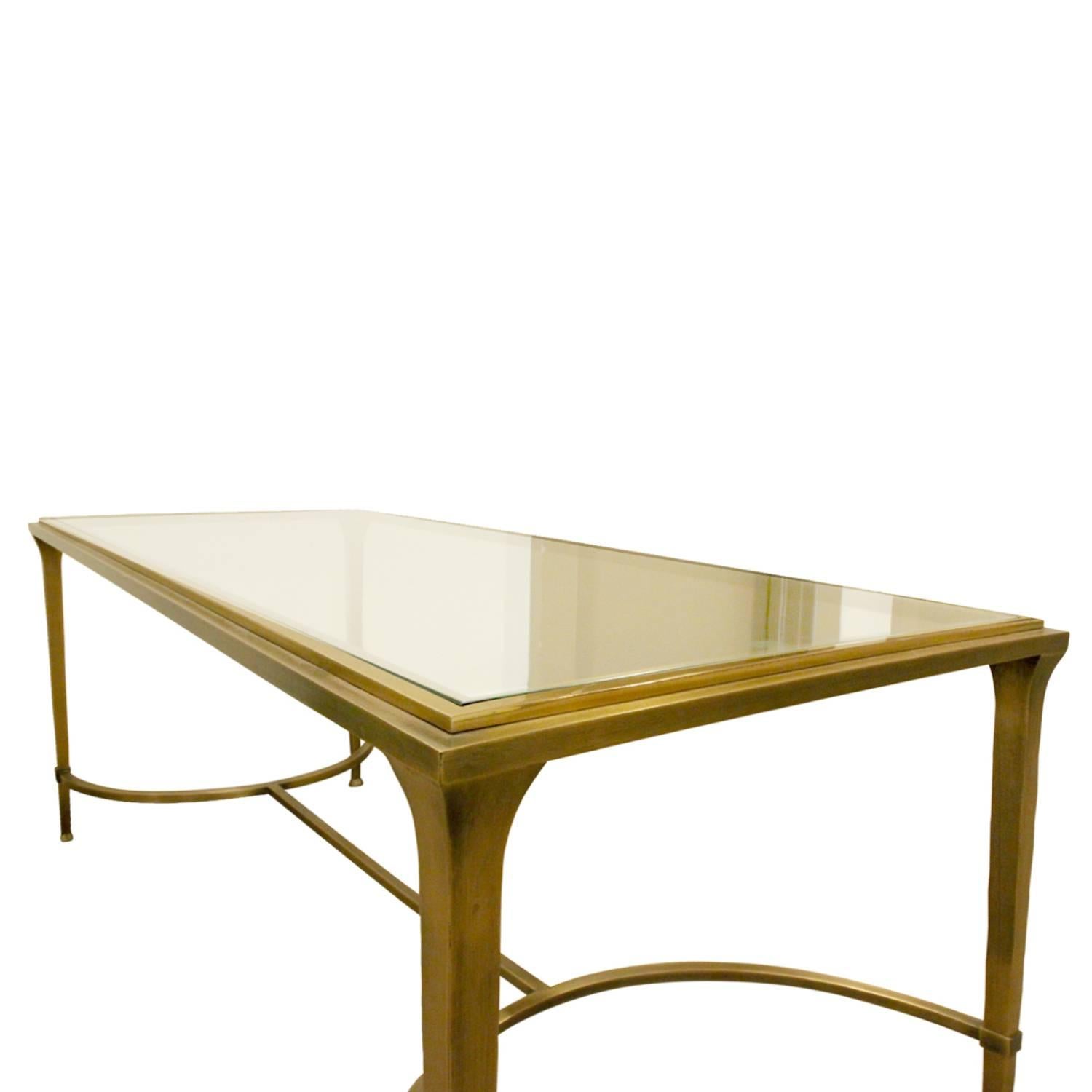 American Elegant Bronze Coffee Table with Glass Top, 1960s