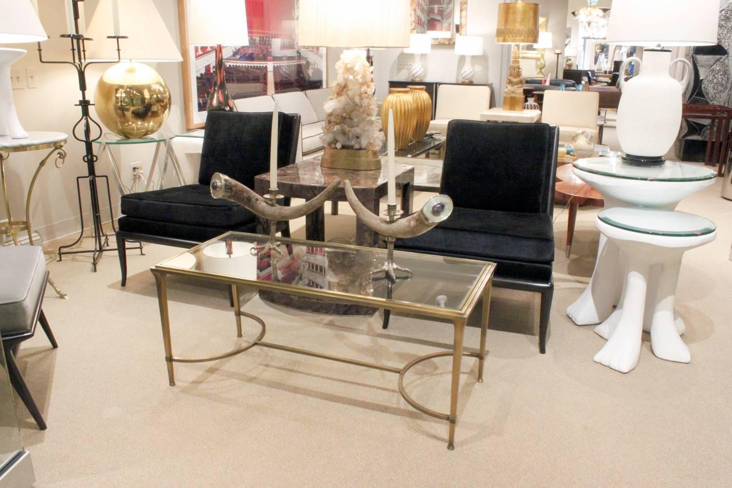 Hand-Crafted Elegant Bronze Coffee Table with Glass Top, 1960s