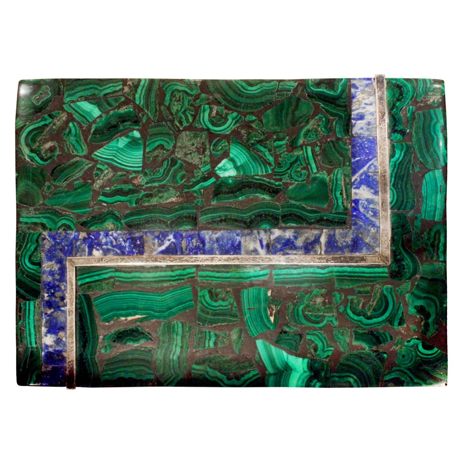 Hand-Crafted Karl Springer Stunning Box with Malachite and Lapis Lazuli, 1970s
