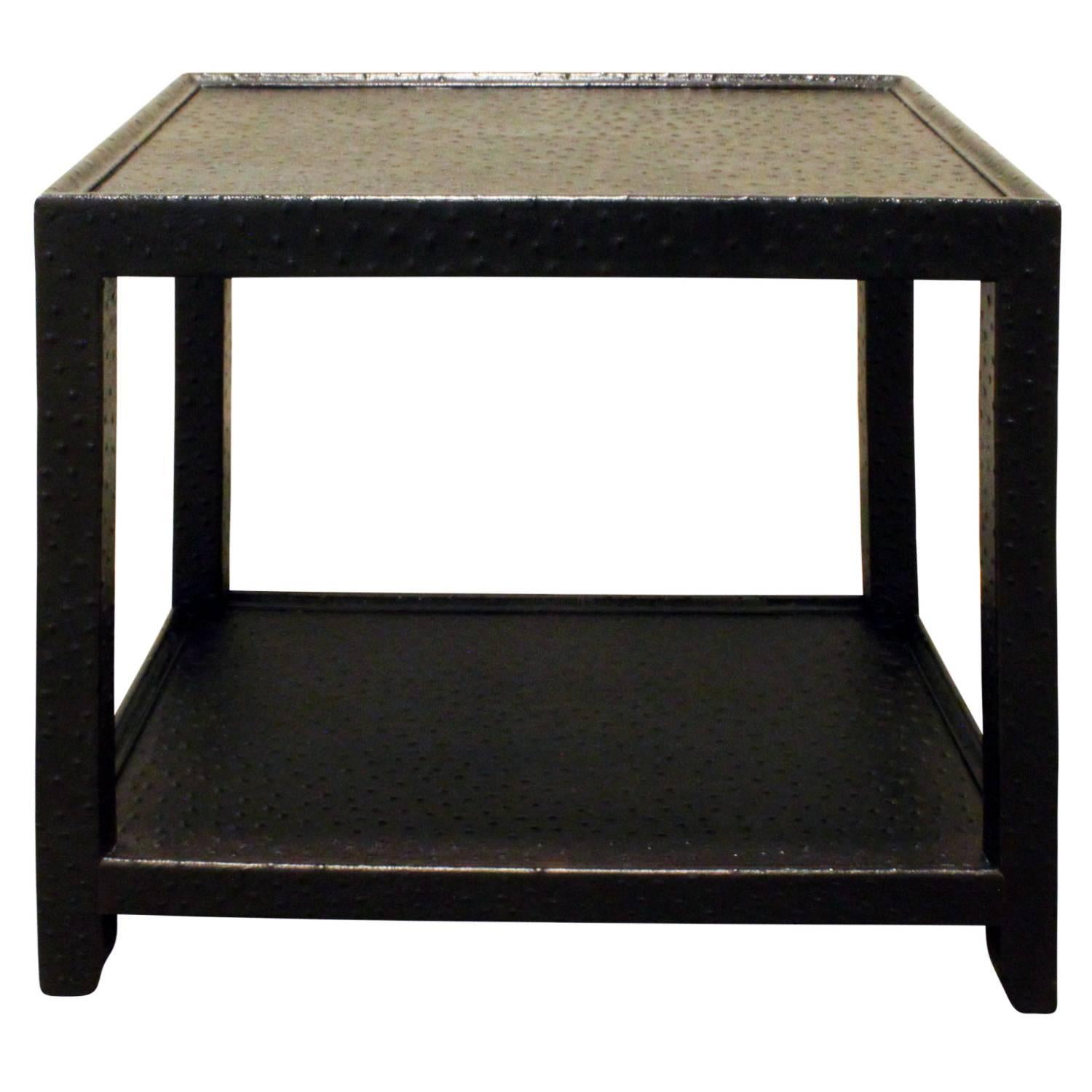 Karl Springer Black Ostrich Side Table, 1970s