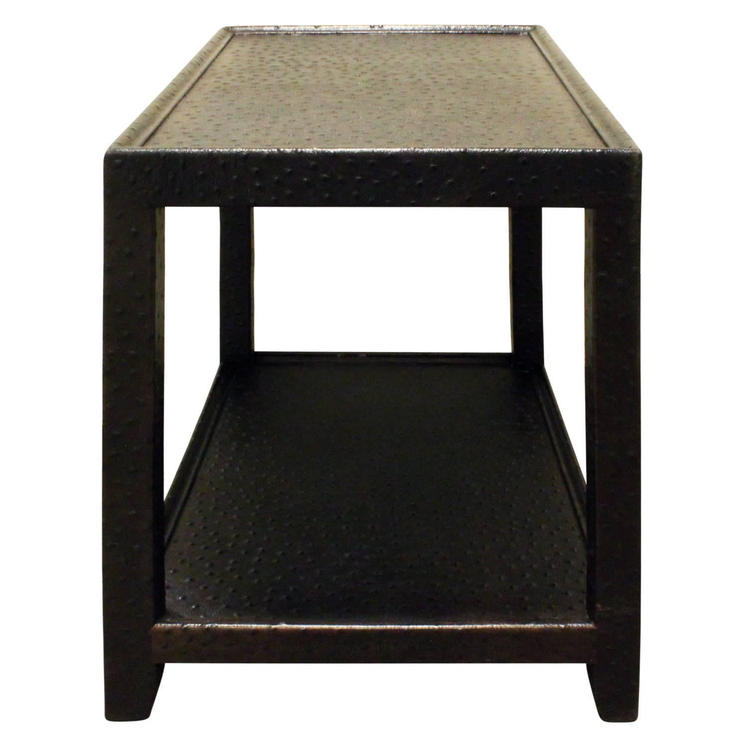 Modern Karl Springer Black Ostrich Side Table, 1970s