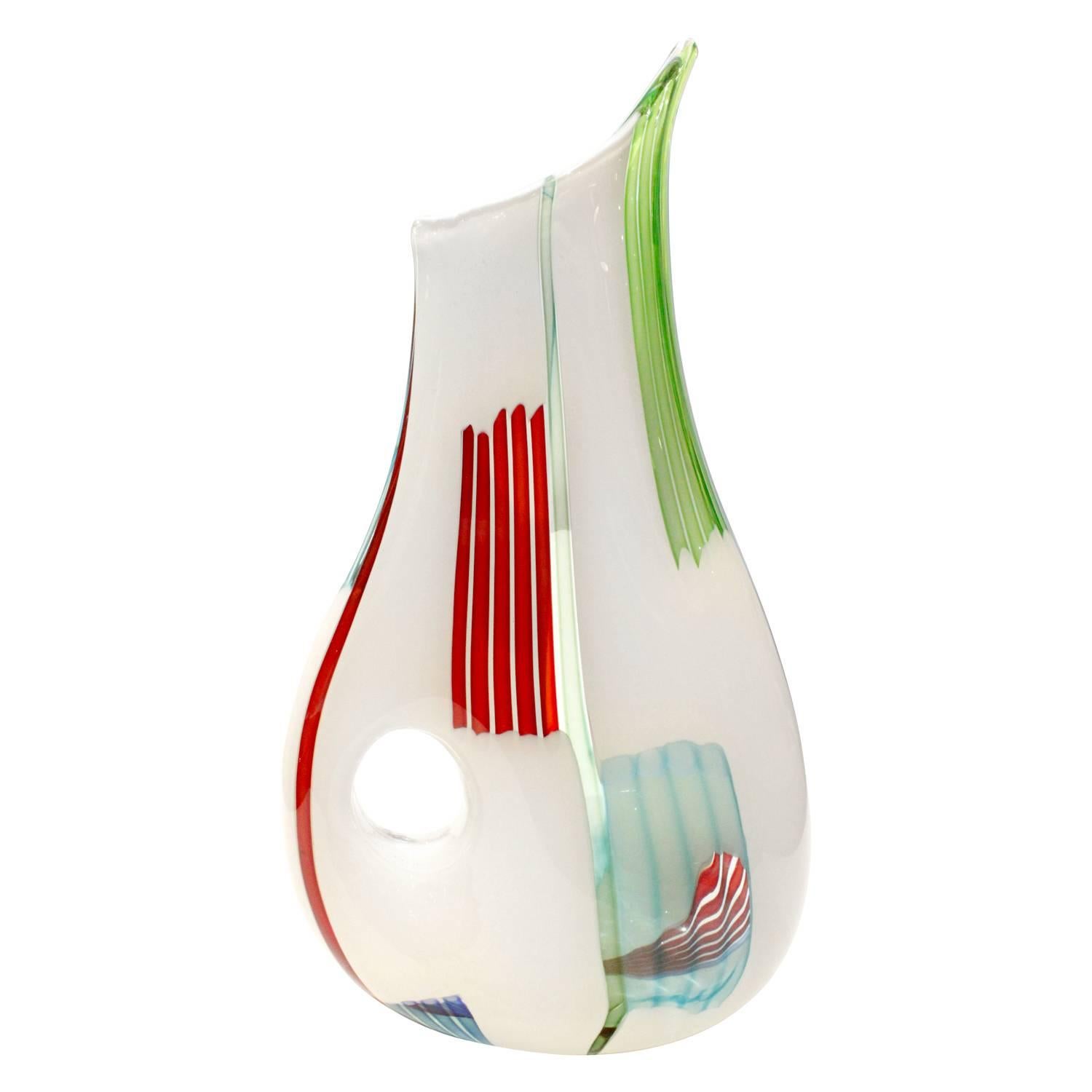 Anzolo Fuga Iconic "Bandier" Vase with Multichrome Rods and Hole, 1950s