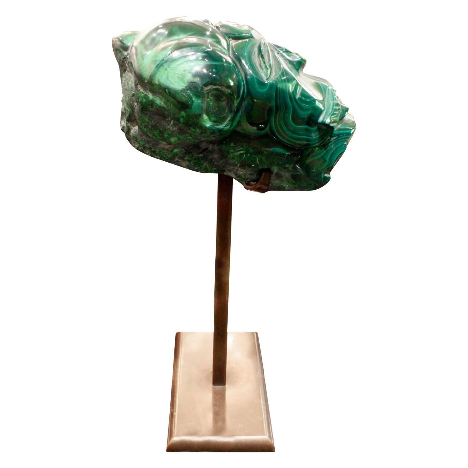 Modern Karl Springer Hand-Carved Malachite Head, 1970s