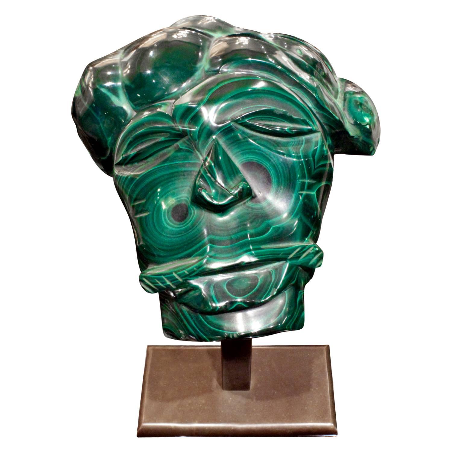 Hand-Crafted Karl Springer Hand-Carved Malachite Head, 1970s