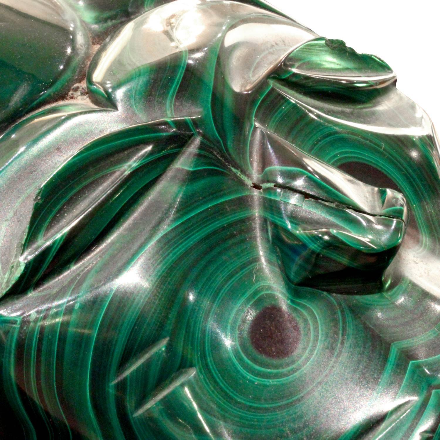 Karl Springer Hand-Carved Malachite Head, 1970s In Excellent Condition In New York, NY