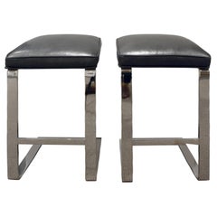 Milo Baughman Pair of Cantilevered Chrome Bar Stools, 1970s