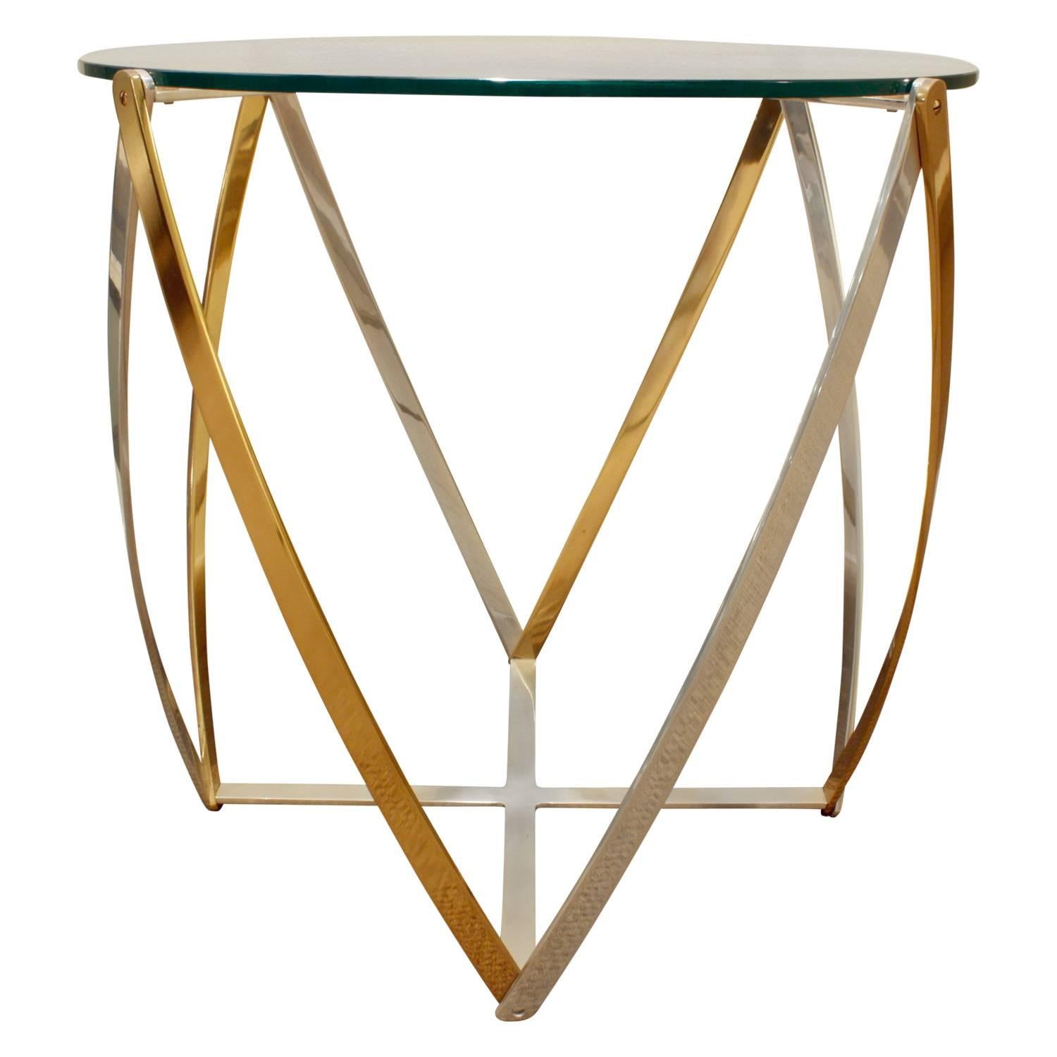 American John Vesey Brass and Brushed Aluminum End Table 1970s For Sale