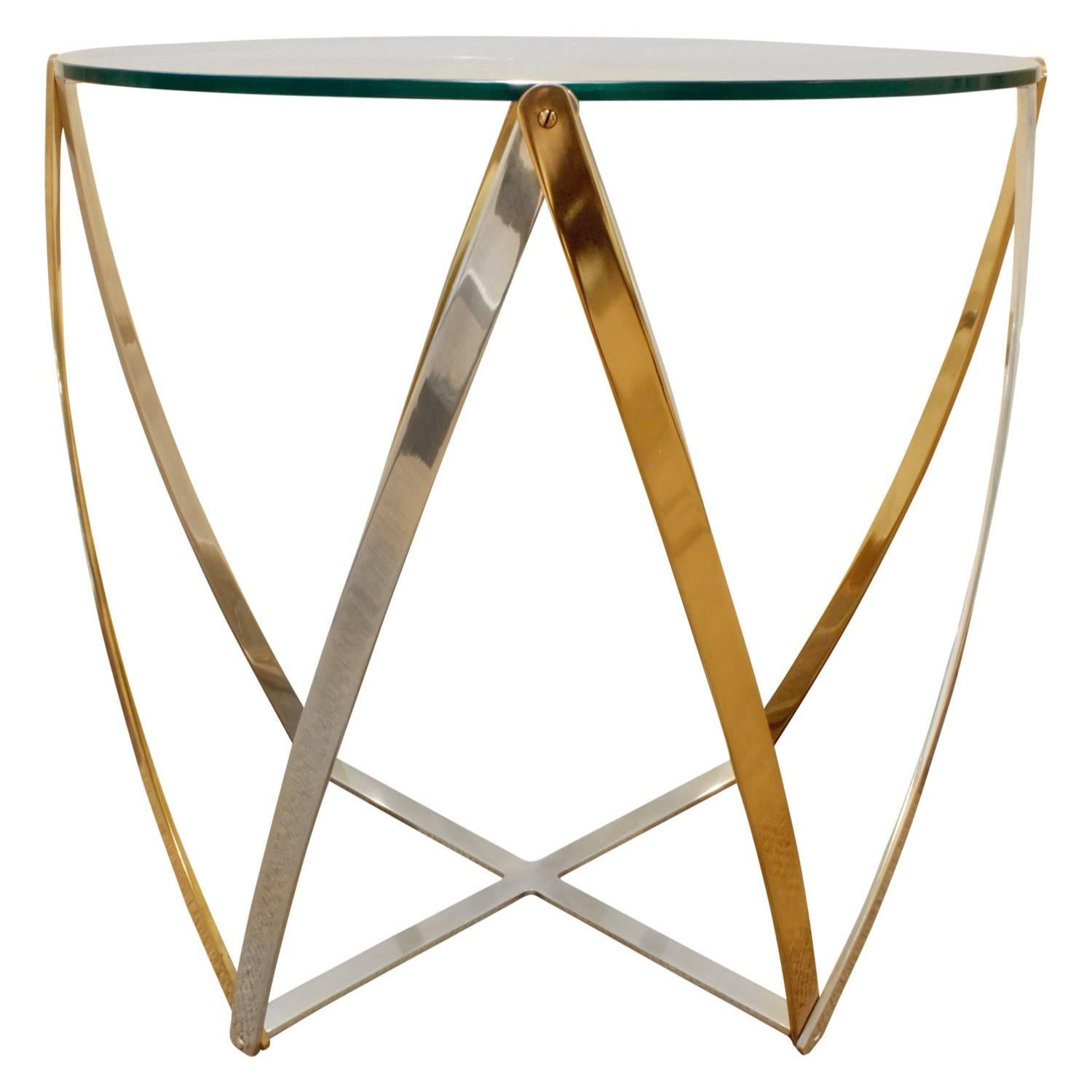 Mid-Century Modern John Vesey Brass and Brushed Aluminum End Table 1970s For Sale
