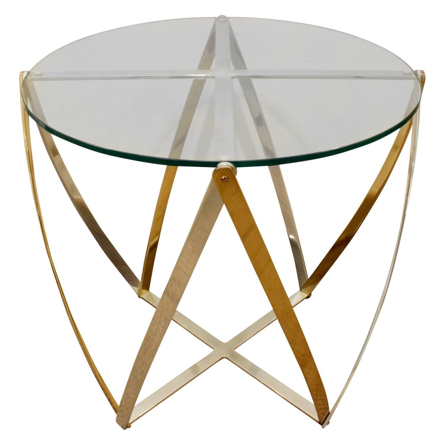 John Vesey Brass and Brushed Aluminum End Table 1970s For Sale
