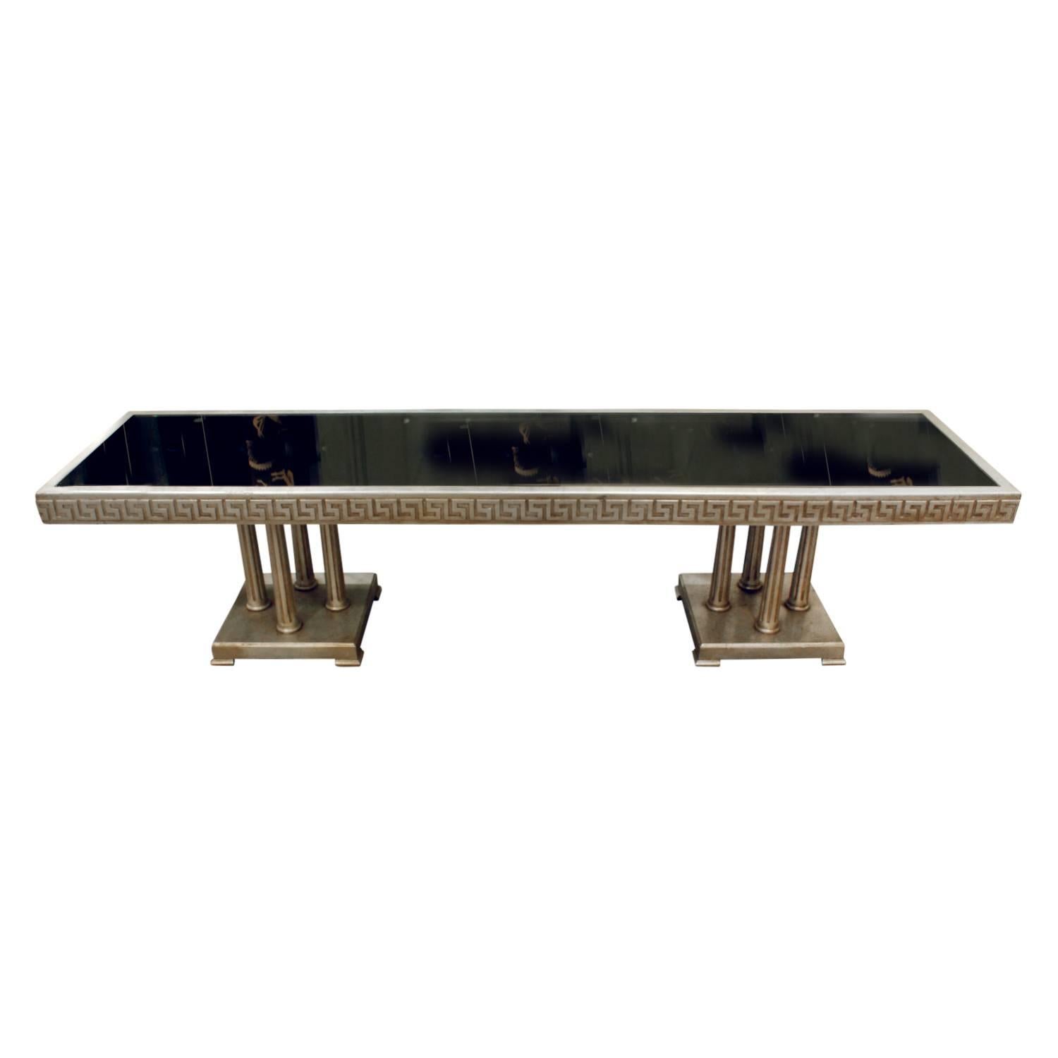 James Mont Large Coffee Table in White Gold Leaf, 1950s