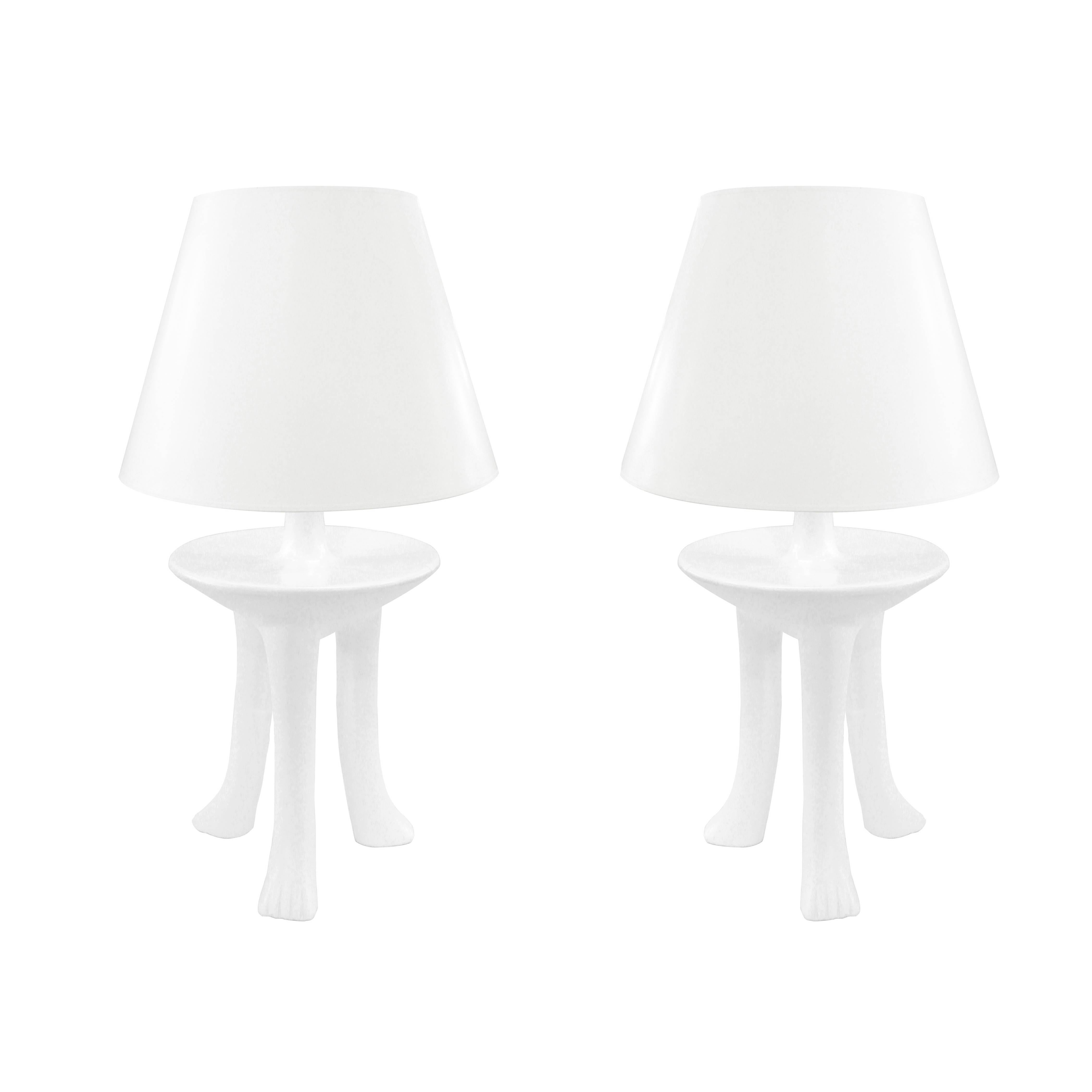 John Dickinson Rare Pair of Three-Legged Plaster Table Lamps, circa 1980