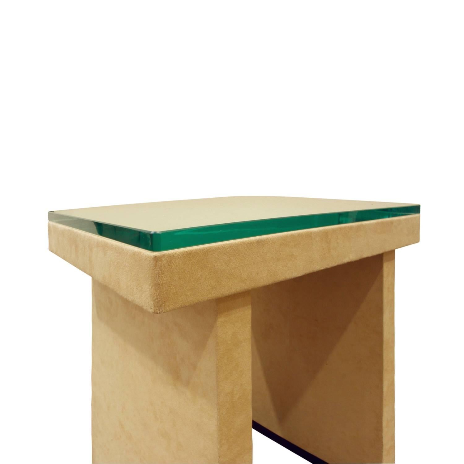 Hand-Crafted T-Style Occasional Table in Ultrasuede, 1970s