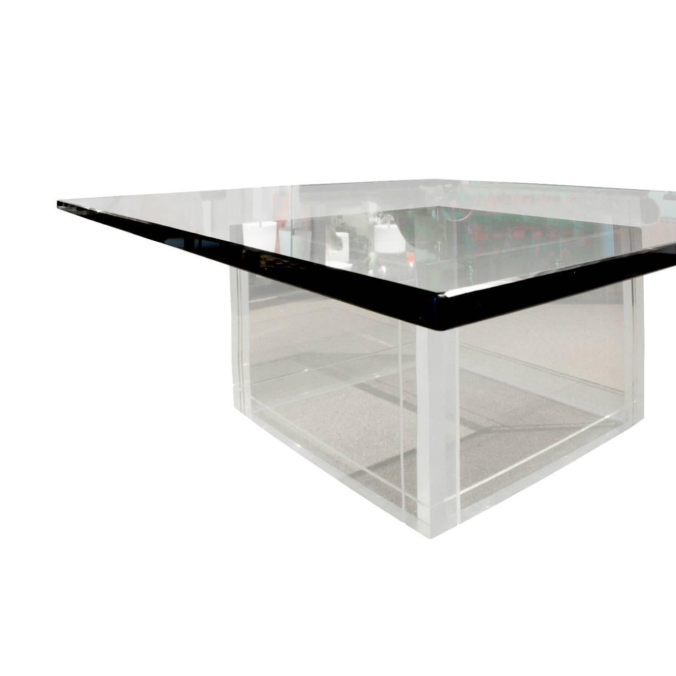 Mid-Century Modern Thick Lucite Coffee Table with Glass Top, 1970s
