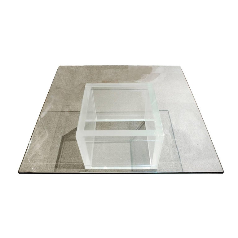 Thick Lucite Coffee Table with Glass Top, 1970s For Sale at 1stDibs