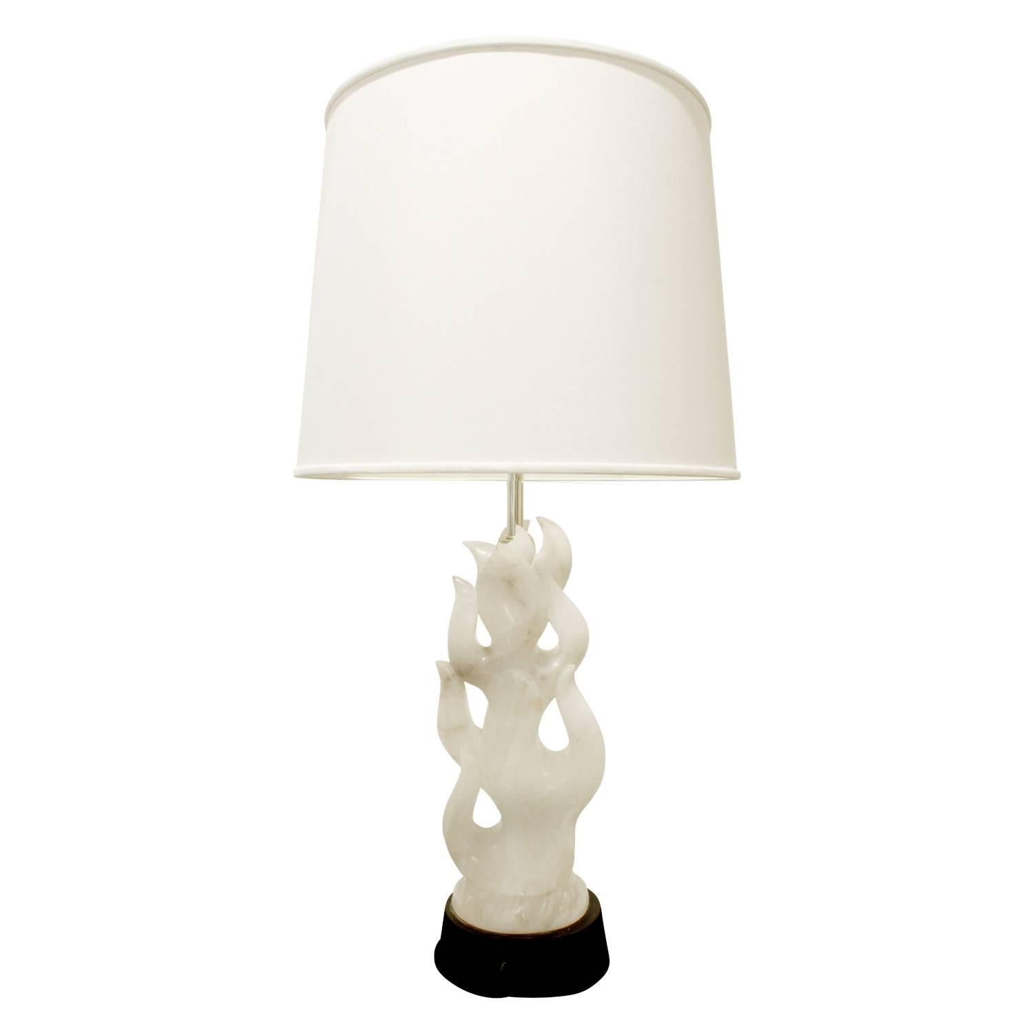 Mid-Century Modern Hand-Carved Alabaster Table Lamp, 1940s