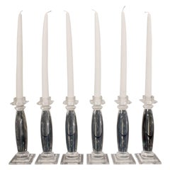 Karl Springer Six Lucite "Greek Column Candle Holders", 1981