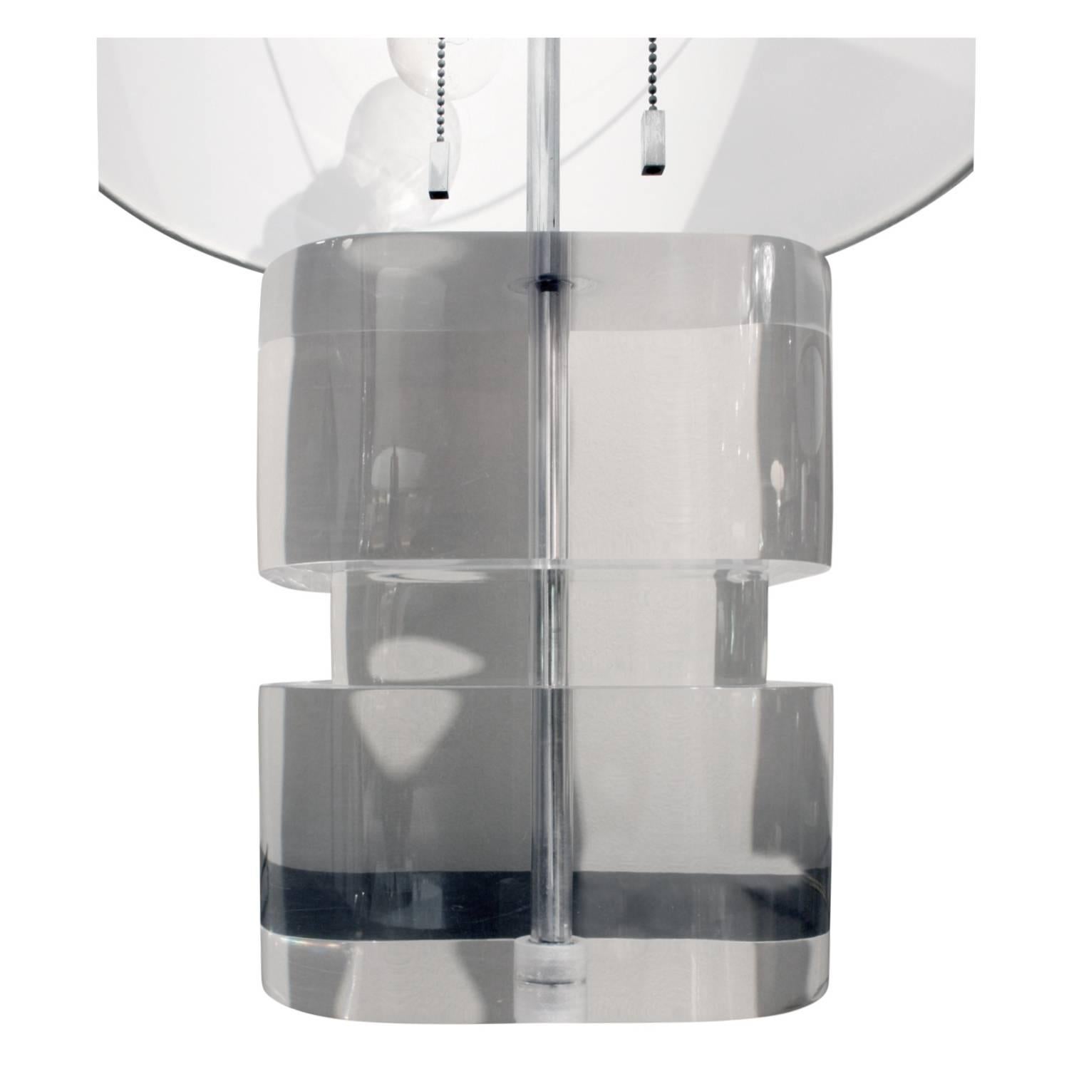 Hand-Crafted Karl Springer Pair of Two-Tier Thick Lucite Block Lamps 1970s 'Signed'
