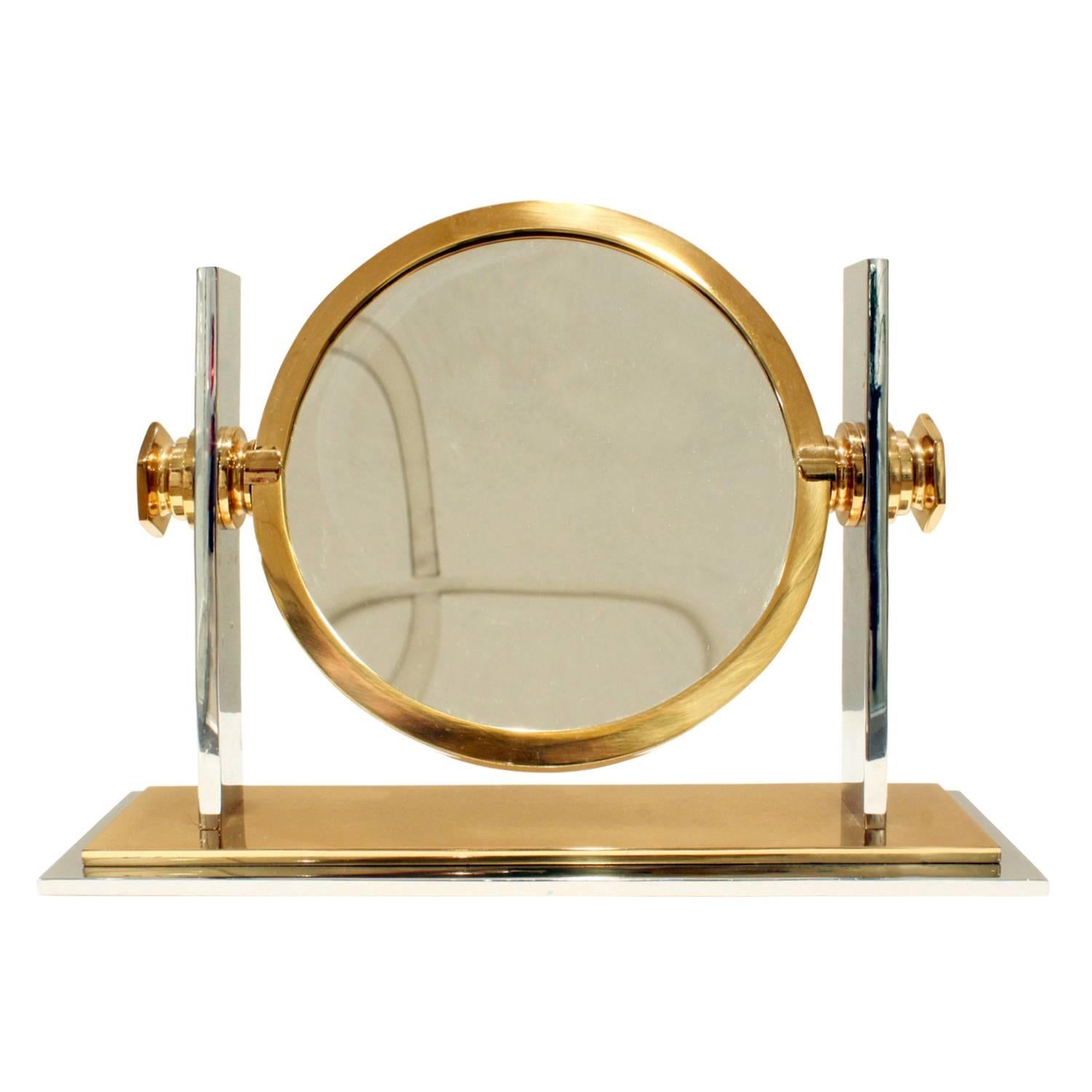 Karl Springer Vanity Mirror in Polished Chrome and Brass, 1980s