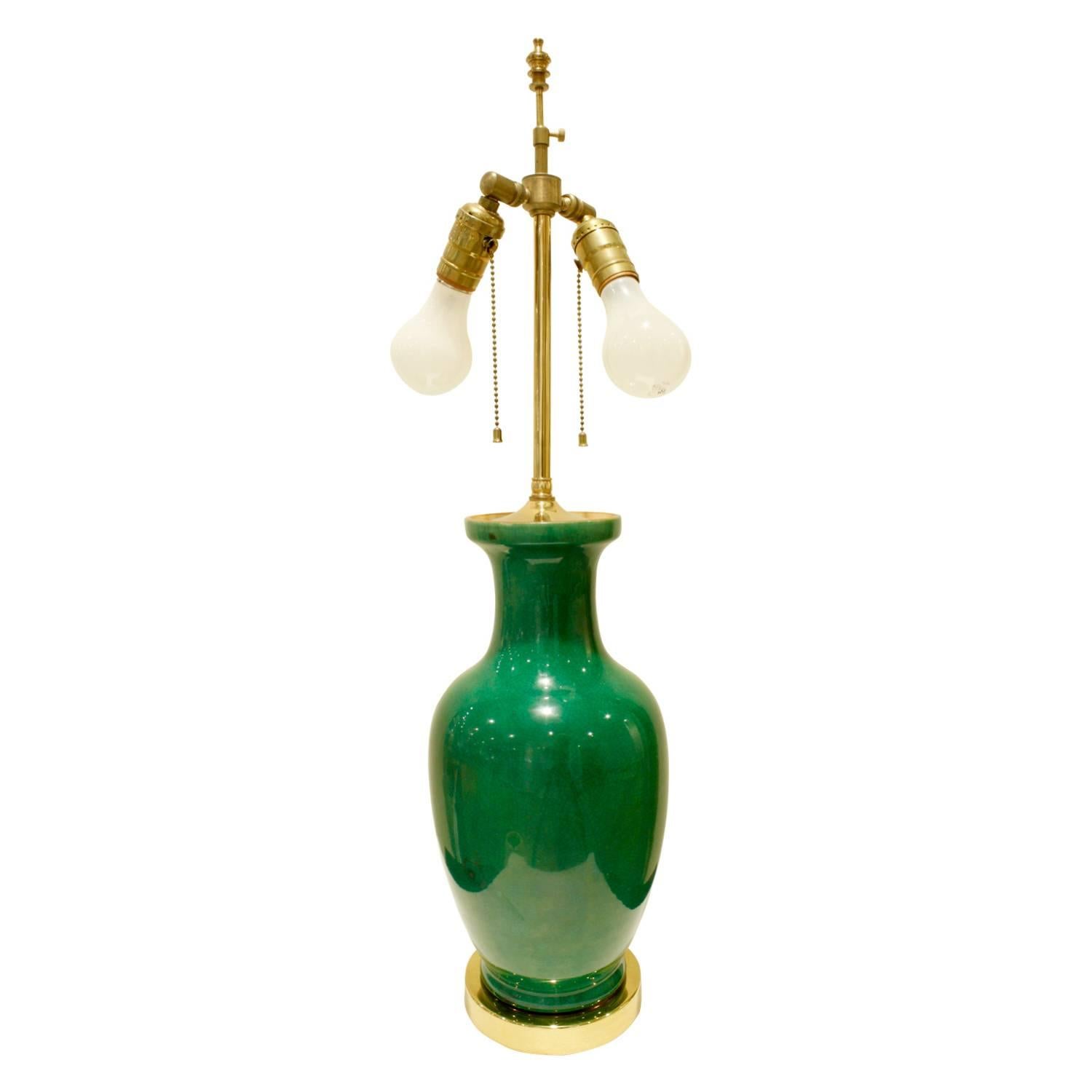 Modern Fine Pair of Emerald Green Porcelain Table Lamps, 1960s